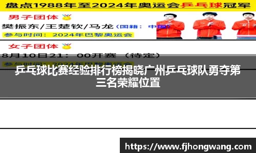 乒乓球比赛经验排行榜揭晓广州乒乓球队勇夺第三名荣耀位置